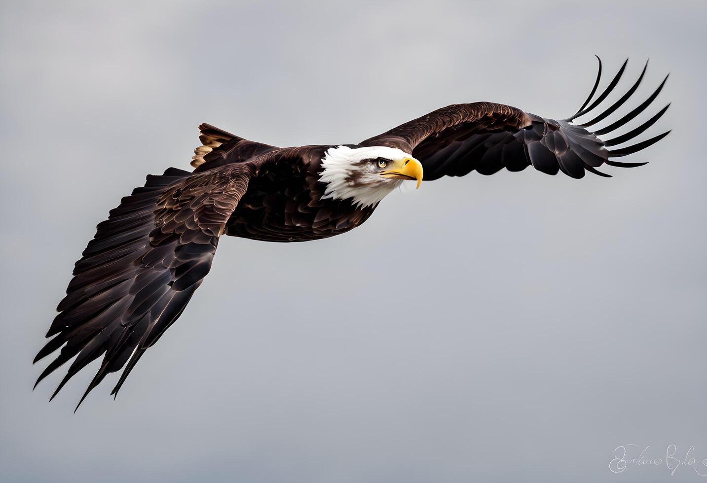 ai gegenereerd een visie van een Amerikaans kaal adelaar in vlucht foto