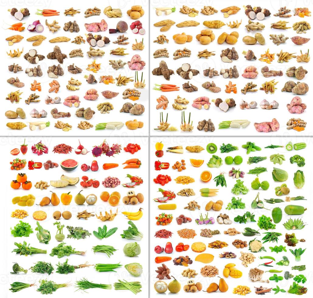 verzameling van groenten en fruit geïsoleerd op een witte achtergrond foto