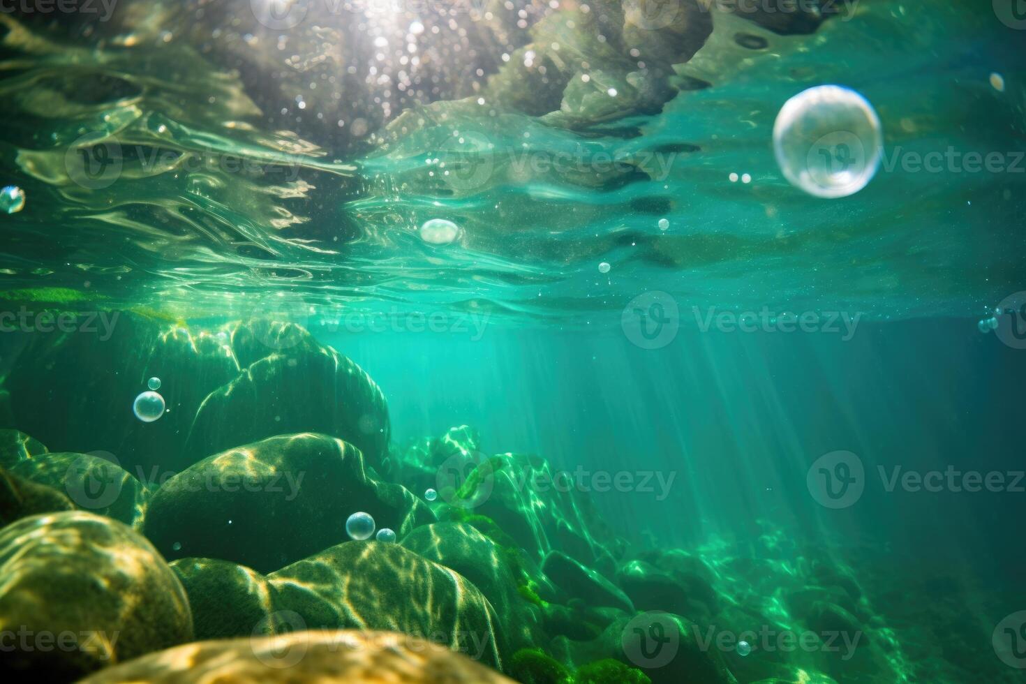 ai gegenereerd onderwater- schoonheid in californië Doorzichtig groen oceaan. foto