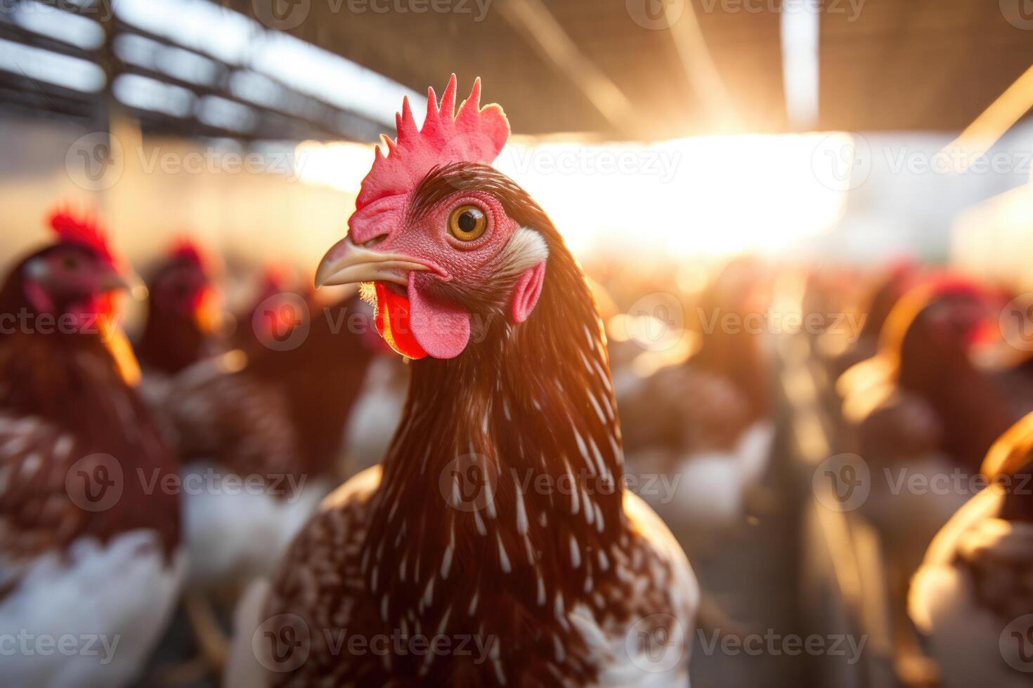 ai gegenereerd fabriek landbouw van kippen en ei productie in Europa. foto