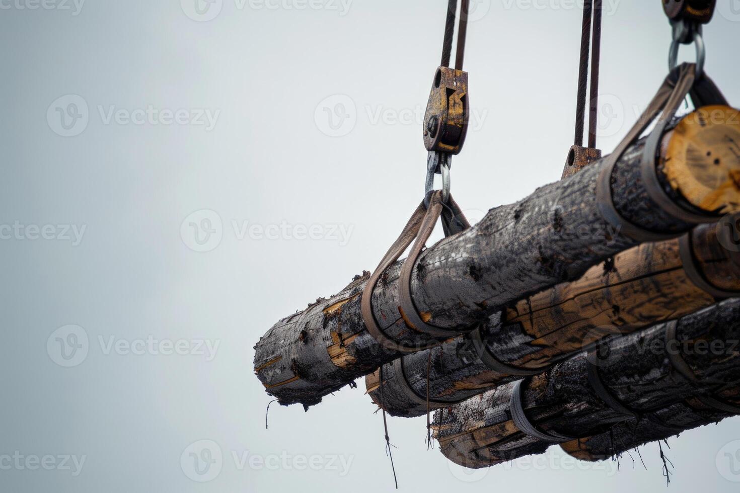 ai gegenereerd kraan hijs- hout logboeken. hoog kwaliteit foto