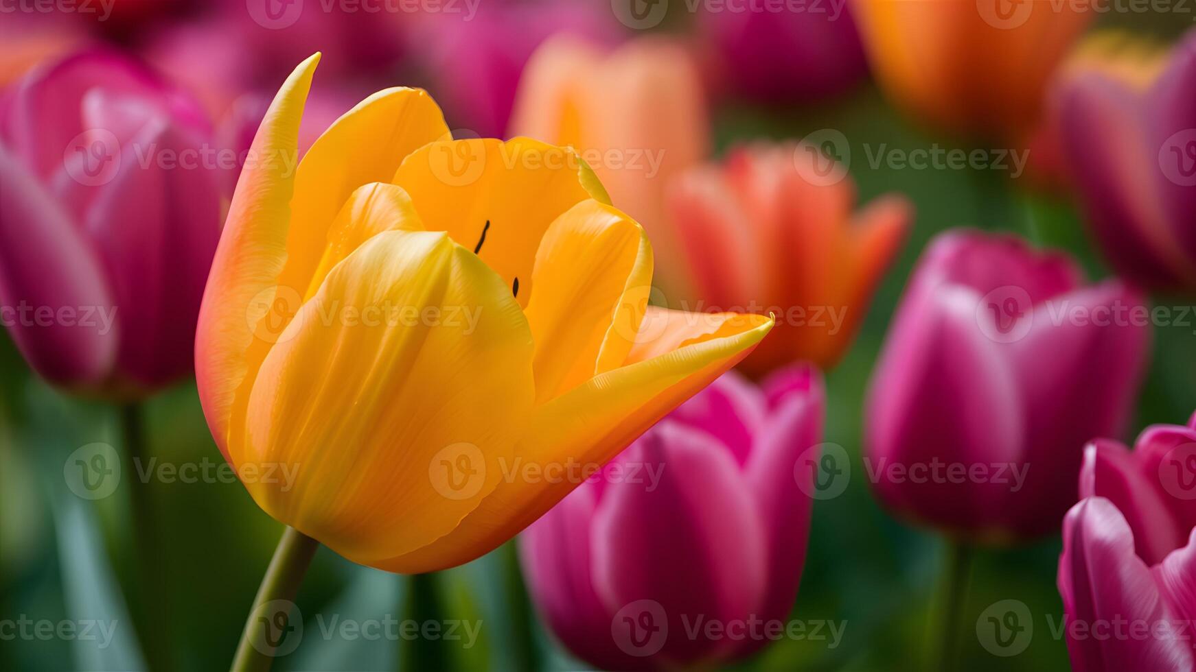 ai gegenereerd levendig geel tulp voegt toe helderheid naar de kleurrijk achtergrond foto