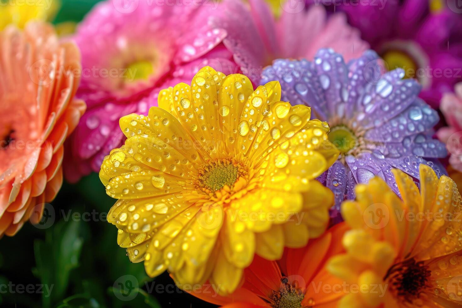 ai gegenereerd dichtbij omhoog van een bundel van helder kleurrijk bloemen met water druppels Calgary alberta Canada foto