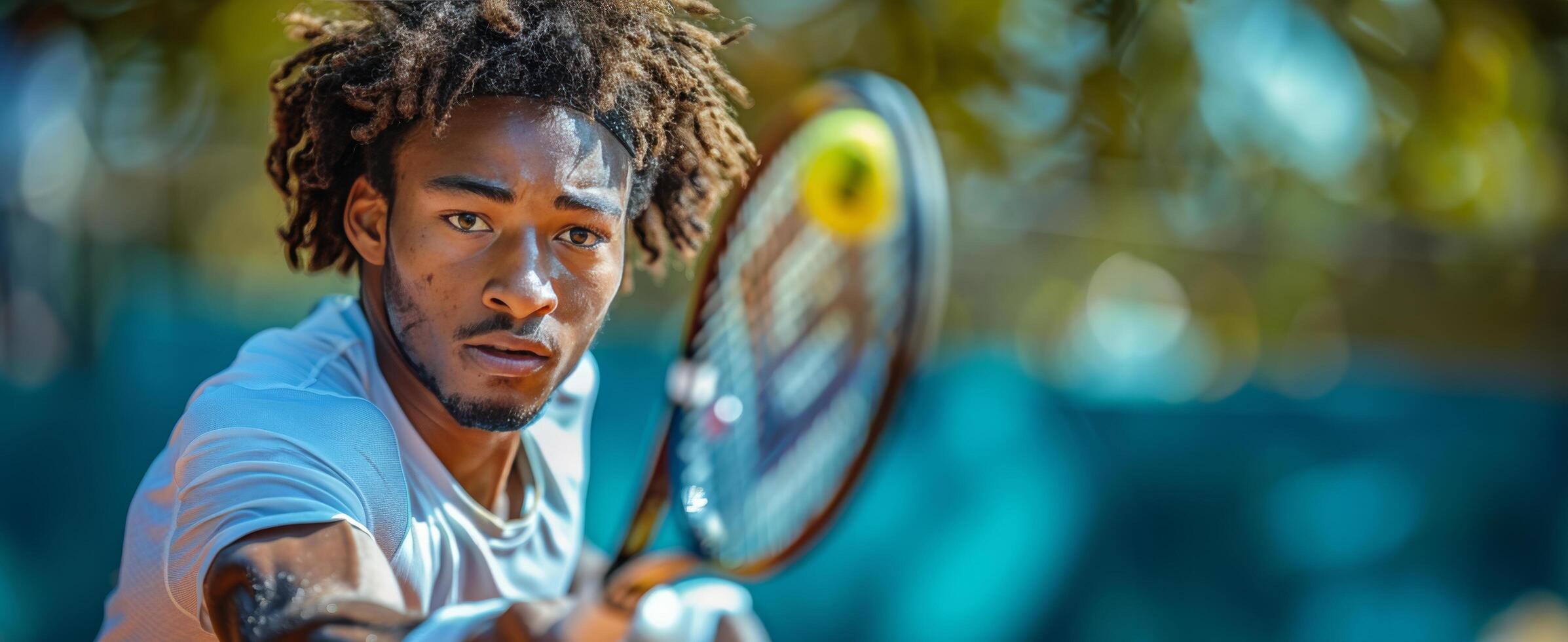 ai gegenereerd vrouw Holding tennis racket Aan tennis rechtbank foto