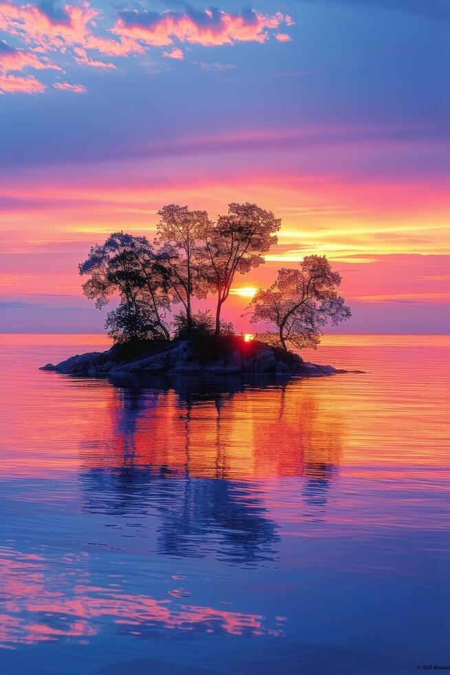 ai gegenereerd klein eiland in de midden- van een lichaam van water foto