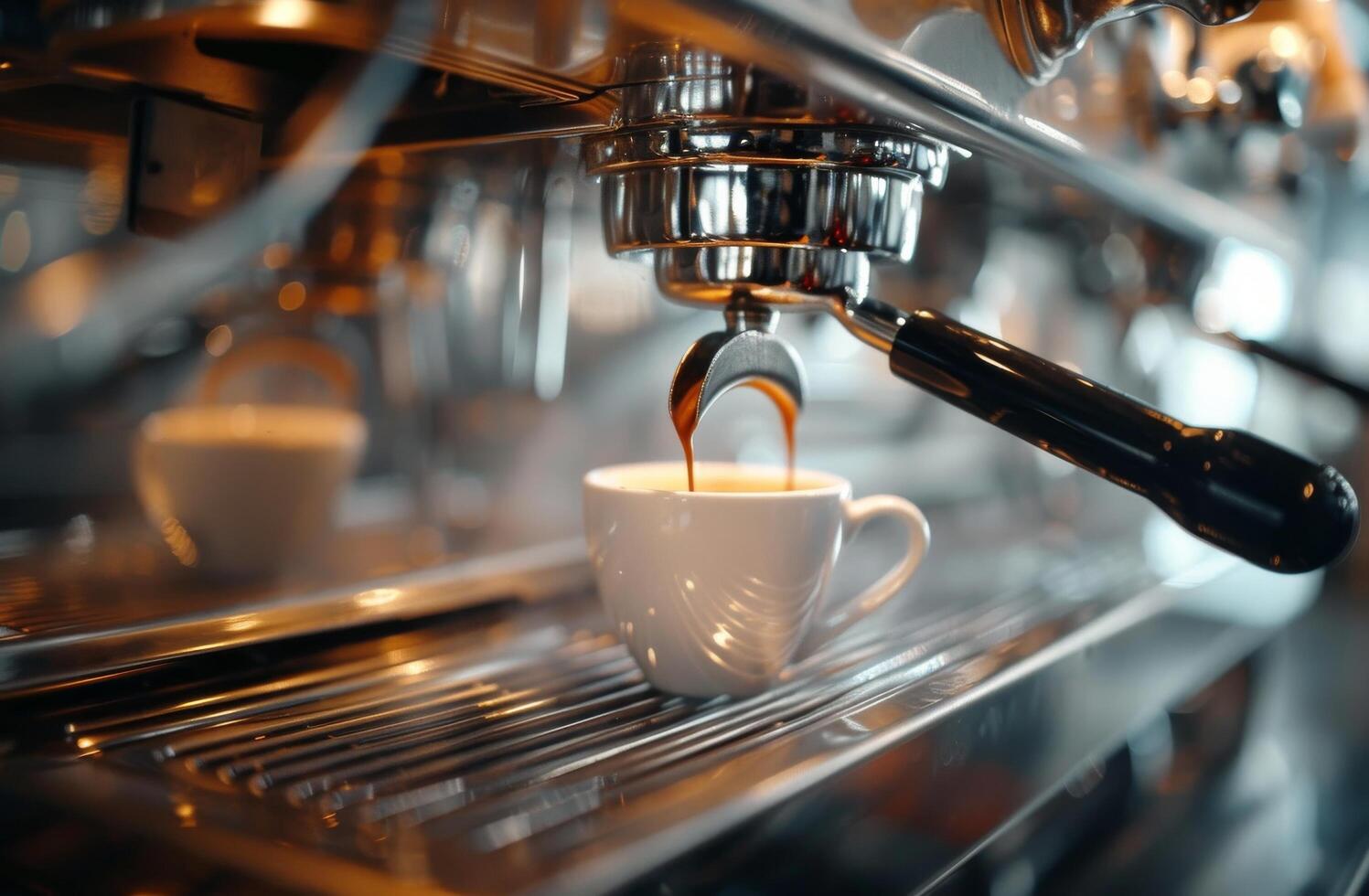 ai gegenereerd koffie wezen gegoten in koffie machine foto