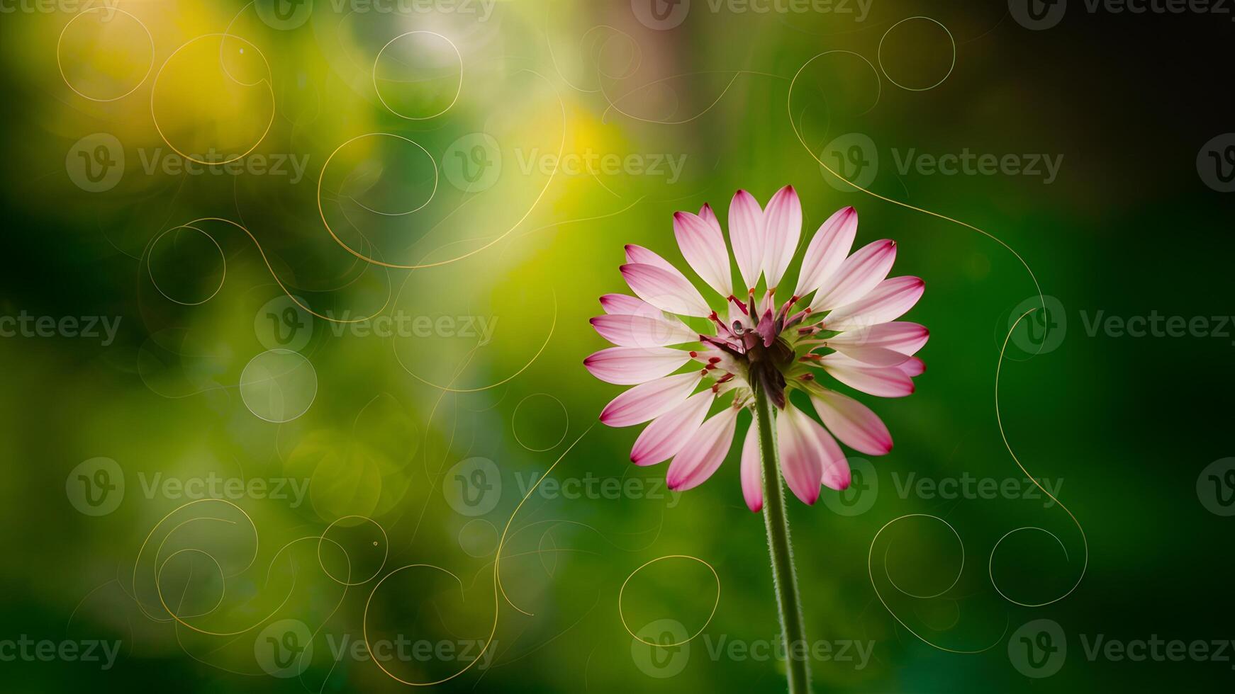 ai gegenereerd bokeh achtergrond van wild Woud bloem met uniek wervelingen foto