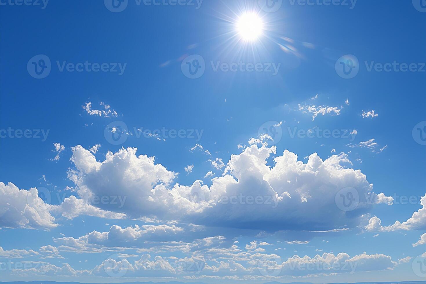 ai gegenereerd Doorzichtig en bewolkt zomer lucht met zonneschijn in de achtergrond foto