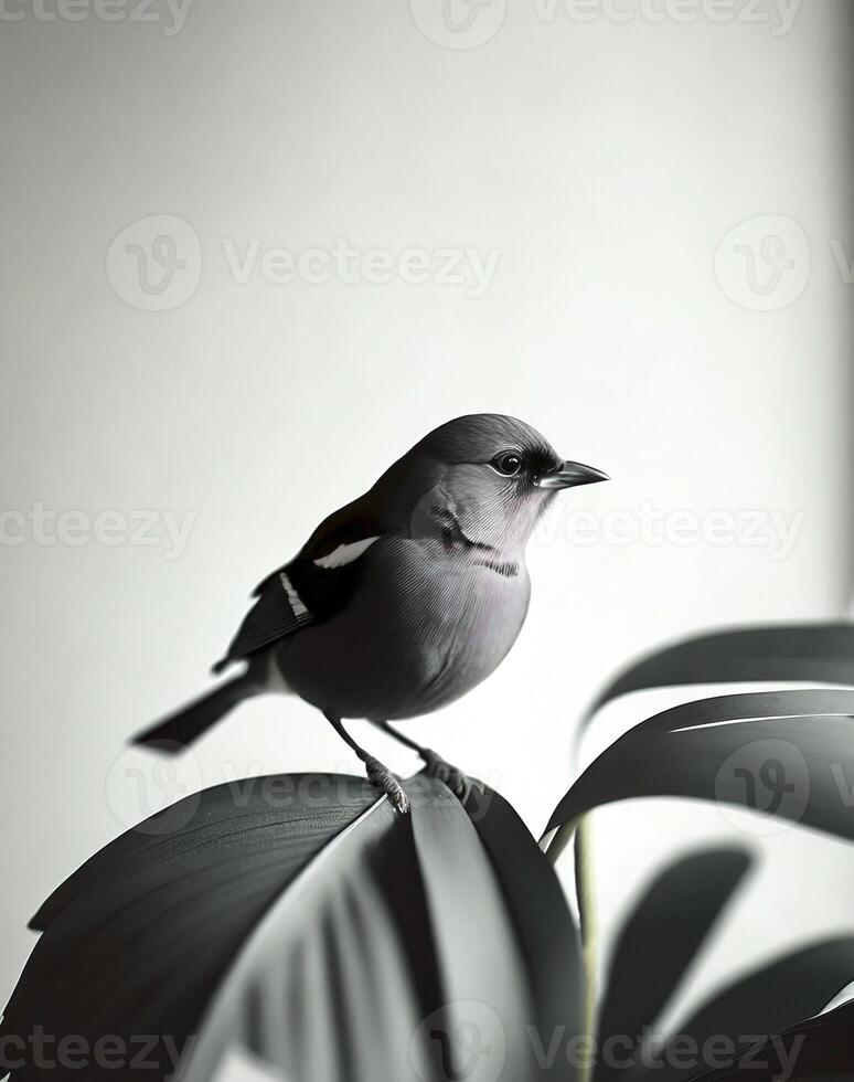 ai gegenereerd detailopname fotograaf van een palm met een vogel Aan top foto