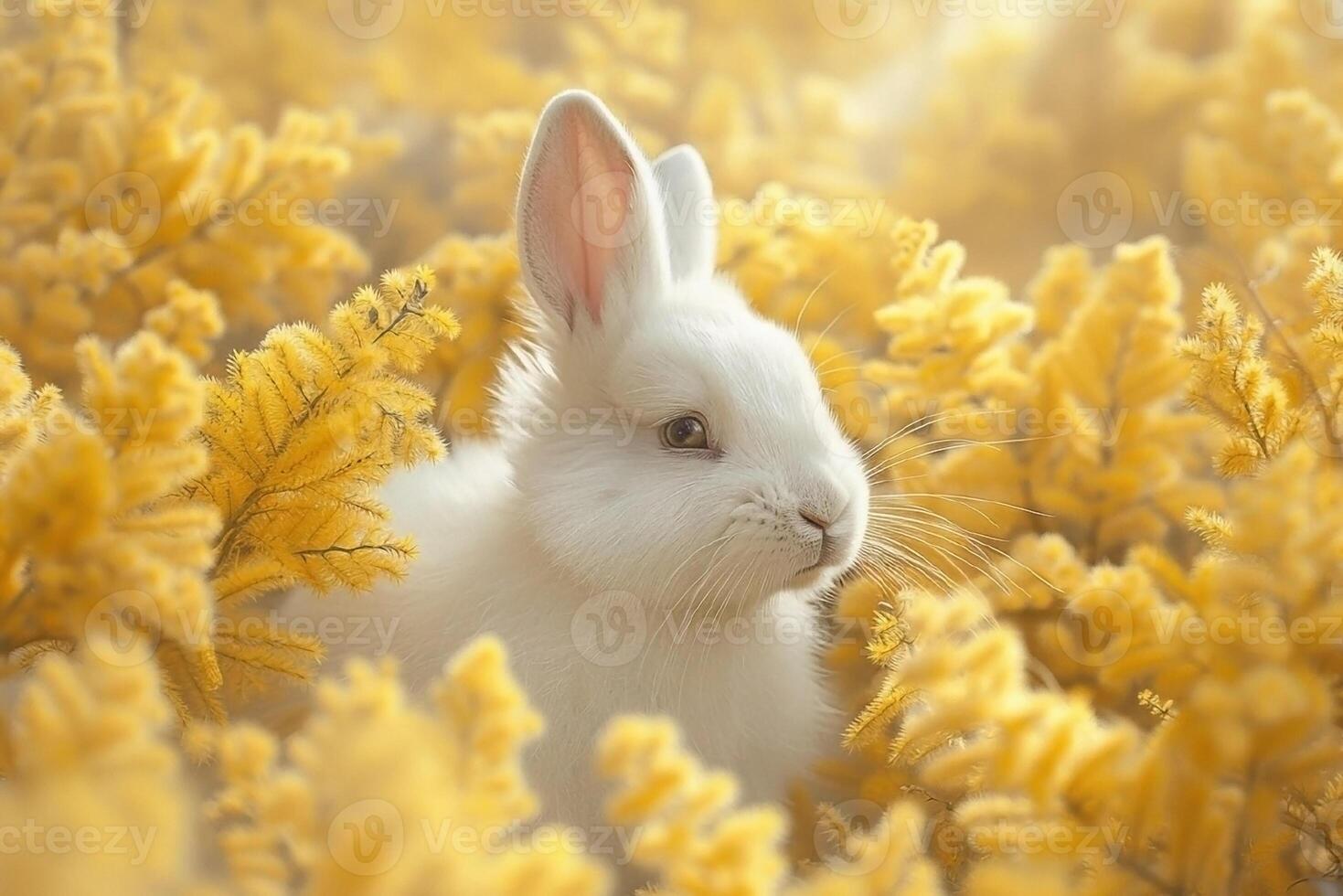 ai gegenereerd schattig konijn in voorjaar bloemen. foto