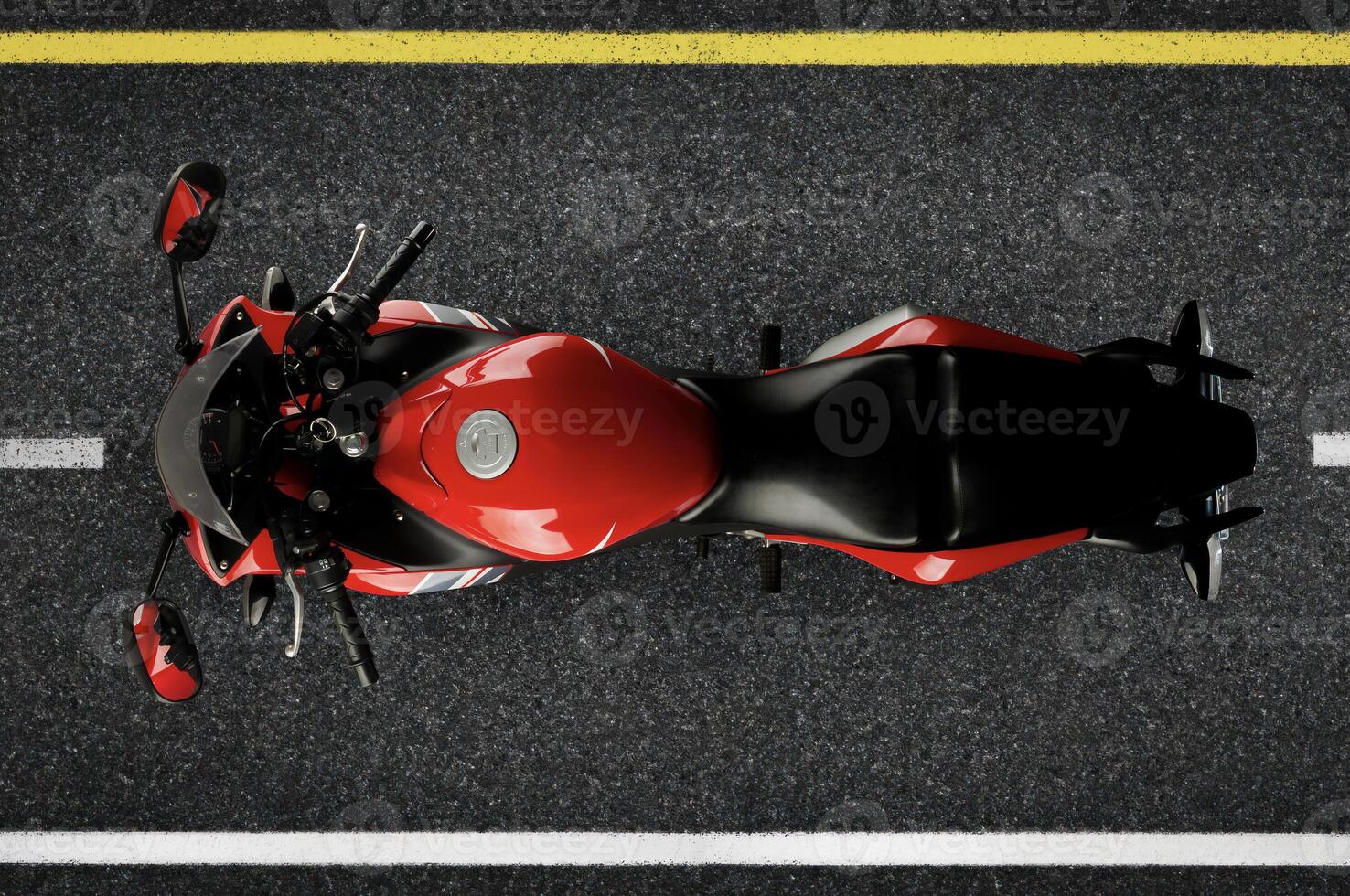 antenne visie van rood sport- type motor met brandstof injectie systeem, 250 cc motor, foto