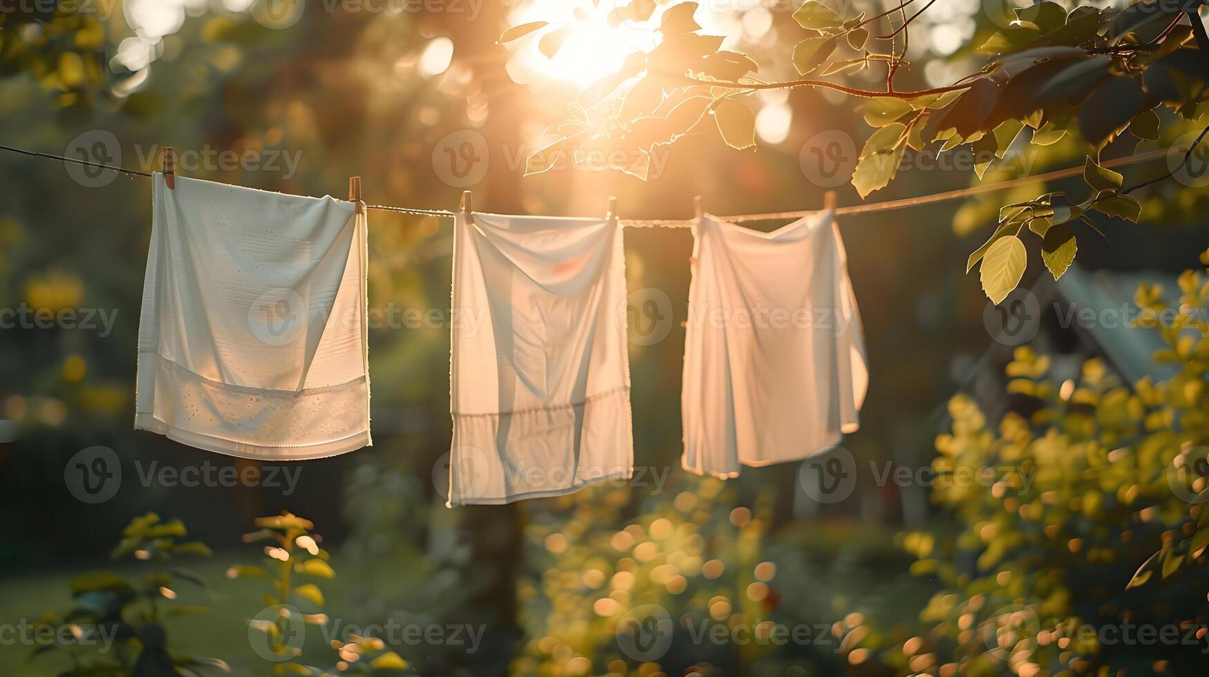 ai gegenereerd vers wit kleren na wasserij drogen Aan een touw. hoge resolutie. ai generatief foto