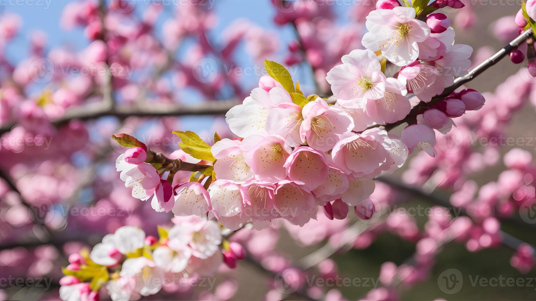 ai gegenereerd roze Pruim bloesem takken symboliseren de schoonheid van voorjaar foto