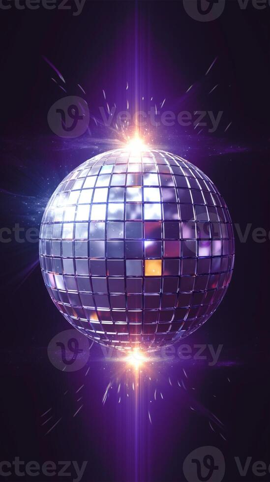 ai gegenereerd abstract Purper disco bal met reflecties voor nachtclub dansen verticaal mobiel behang foto