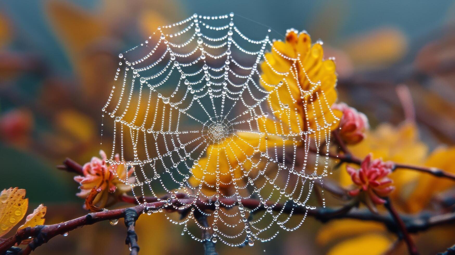 ai gegenereerd dichtbij omhoog van spin web Aan boom Afdeling foto