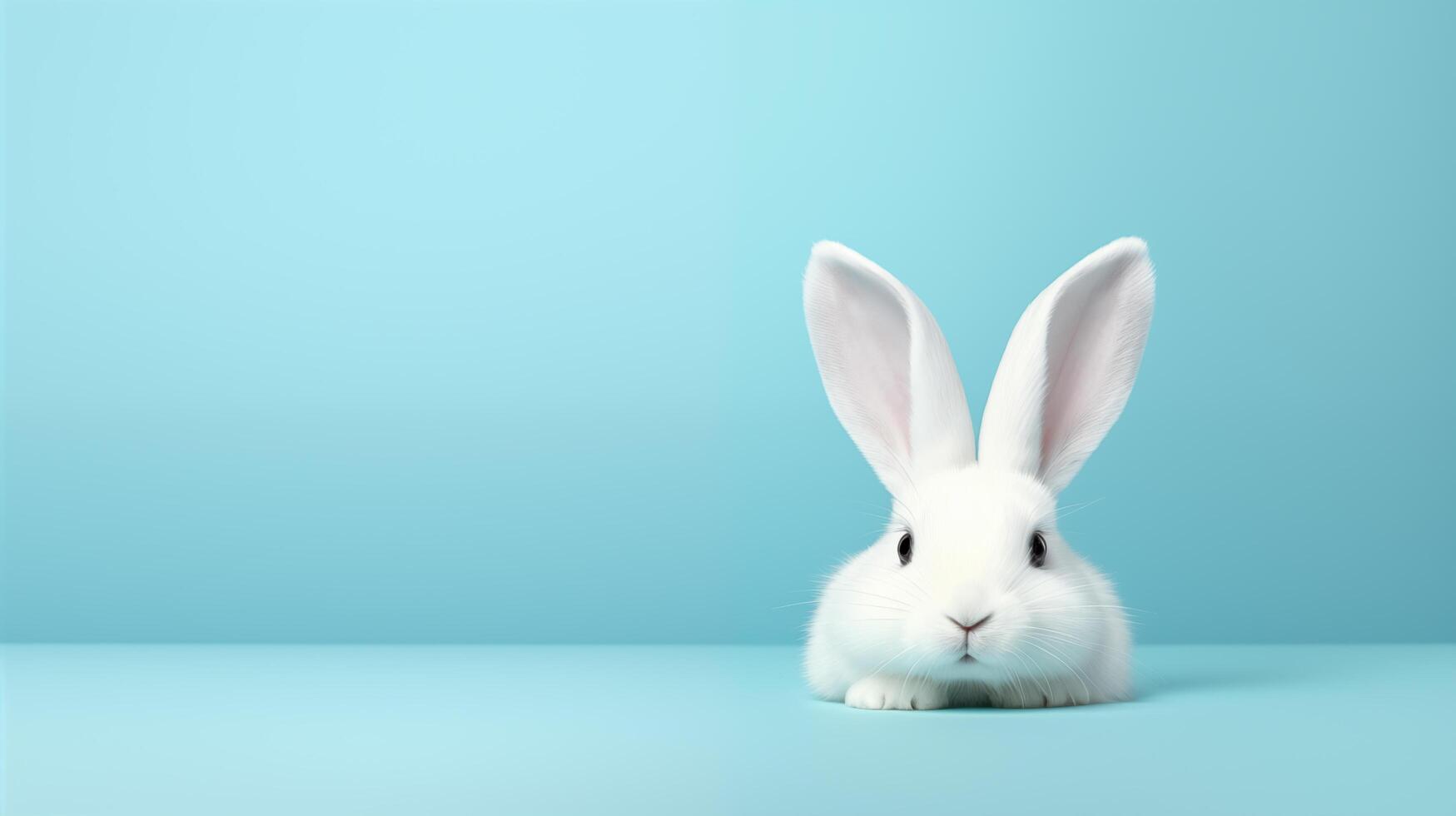 ai gegenereerd schattig konijn Aan een blauw achtergrond. foto