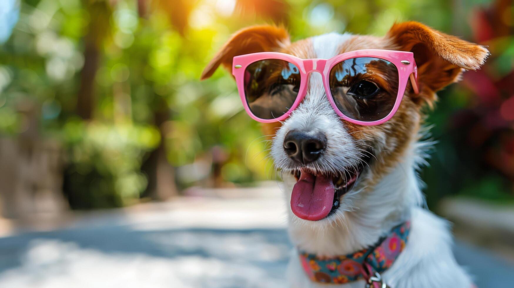 ai gegenereerd bruin hond vervelend zonnebril in veld- foto