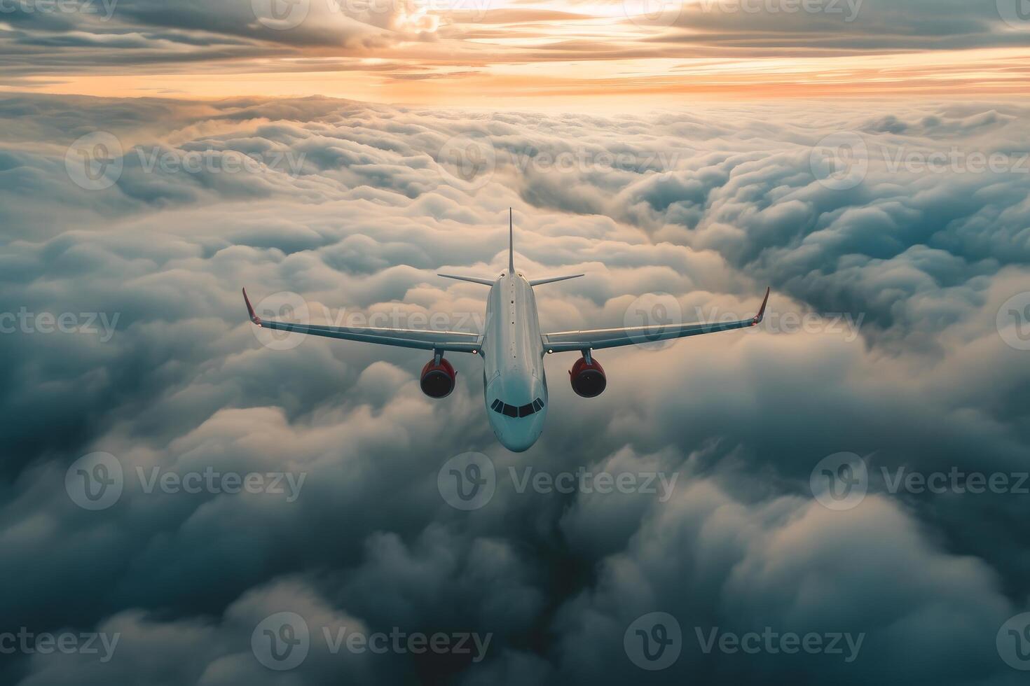 ai gegenereerd enorm vliegtuig vliegt wolken vervoer. genereren ai foto