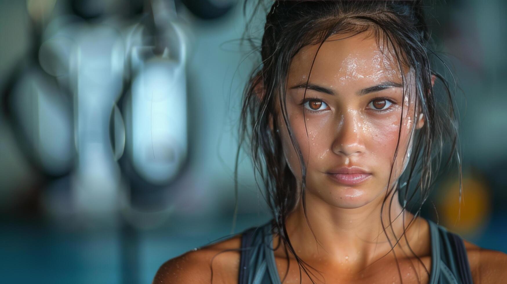 ai gegenereerd jong vrouw staand in voorkant van spiegel foto