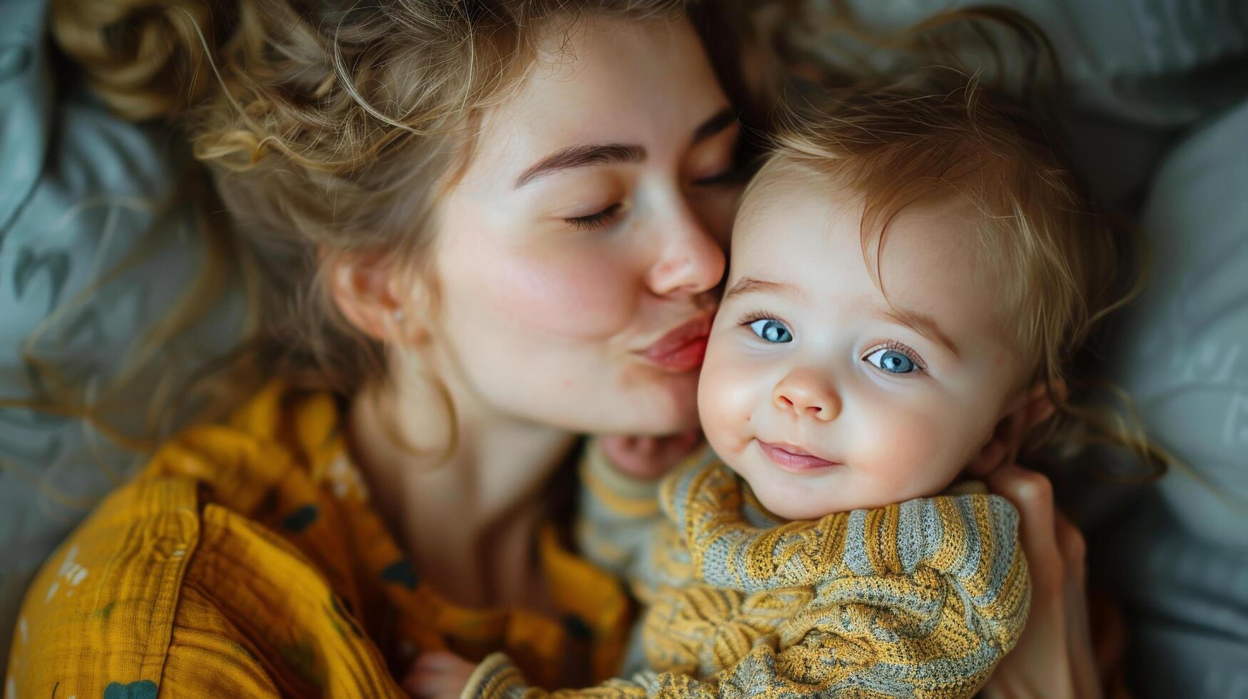 ai gegenereerd twee jong kinderen slapen samen Aan bed foto