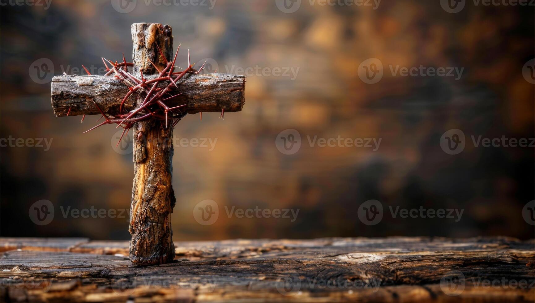 ai gegenereerd houten kruis Aan een houten achtergrond. de concept van de christen vertrouwen. foto