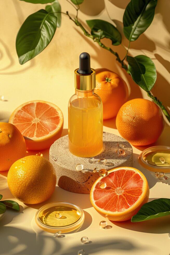 ai gegenereerd zomer kunstmatig Product advertentie sjabloon met vitamine c foto