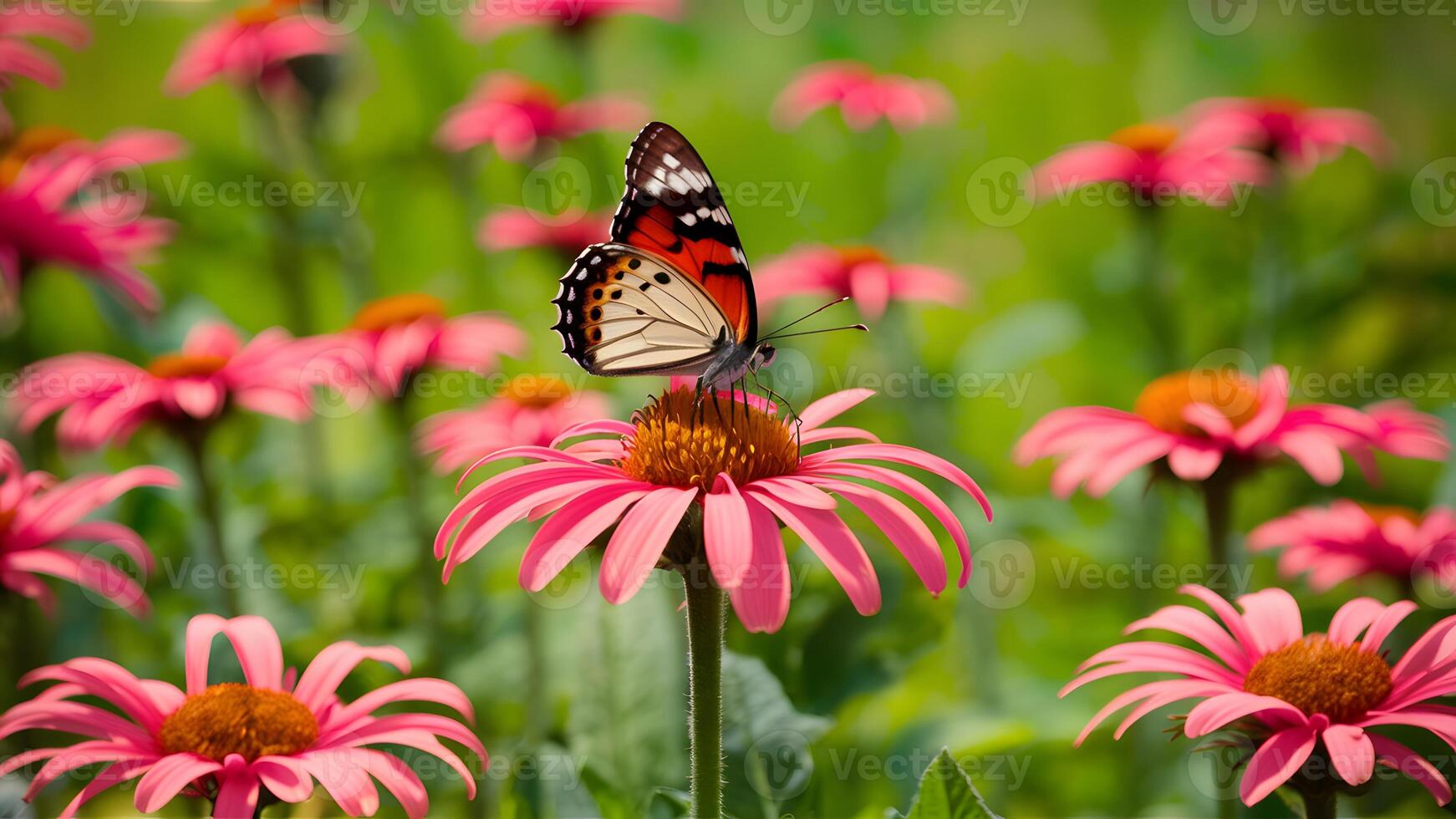 ai gegenereerd kleurrijk achtergrond sets de tafereel voor zomer vlinder boven bloem foto