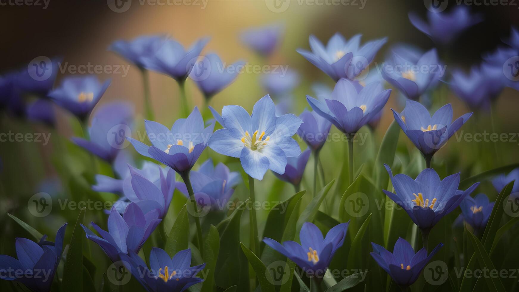 ai gegenereerd onscherp instelling creëert teder backdrop voor fantasie blauw bloemen foto