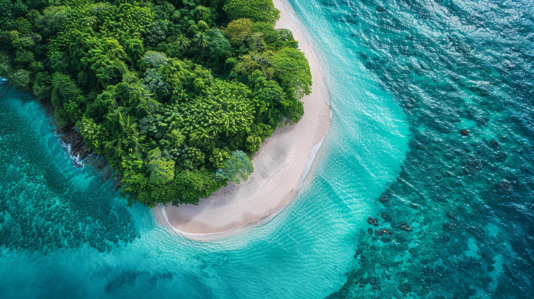 ai gegenereerd een minimalistische antenne fotograaf van een tropisch eiland, met wit zanderig stranden, turkoois wateren foto
