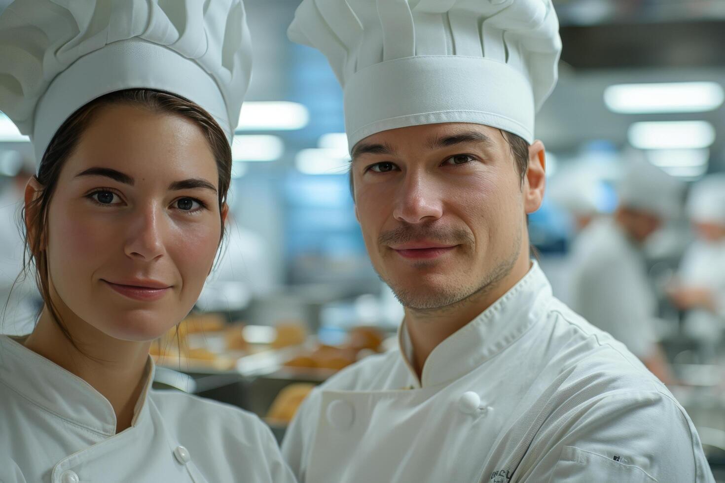 ai gegenereerd glimlachen chef in koks kleding foto