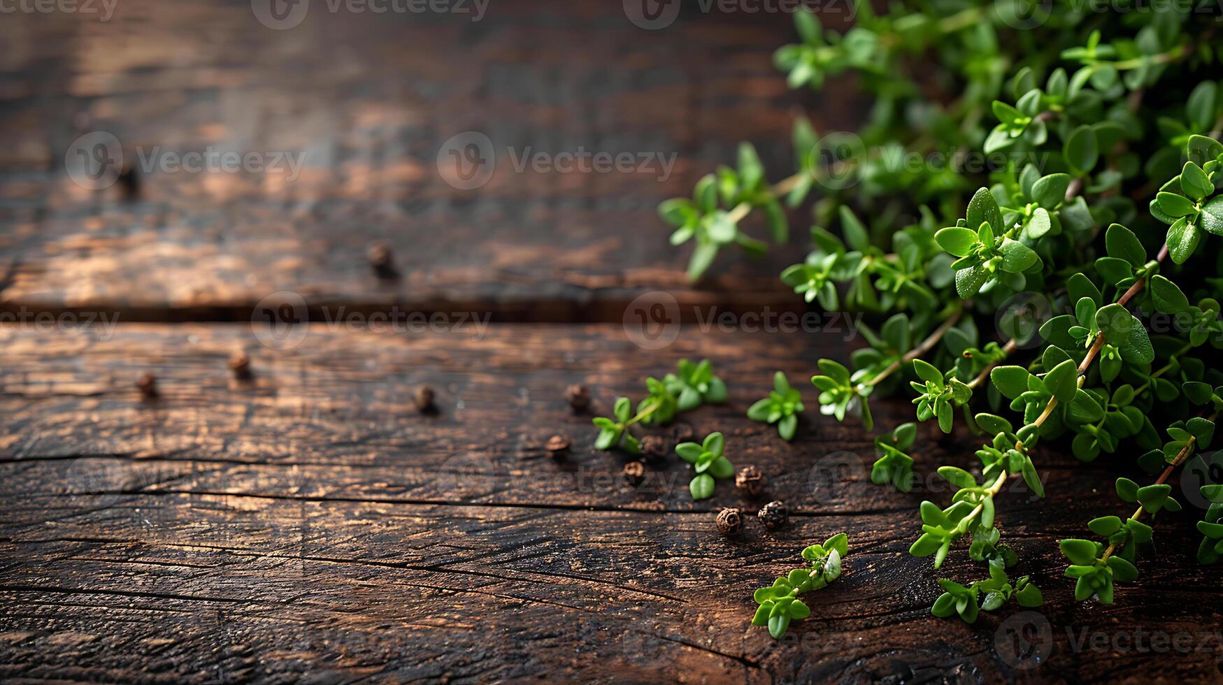 ai gegenereerd vers geneeskrachtig planten tijm Aan een houten tafel foto