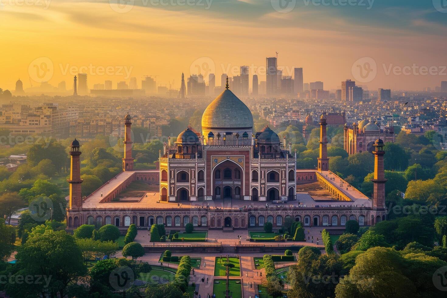 ai gegenereerd de legendarisch stad horizon van nieuw Delhi foto