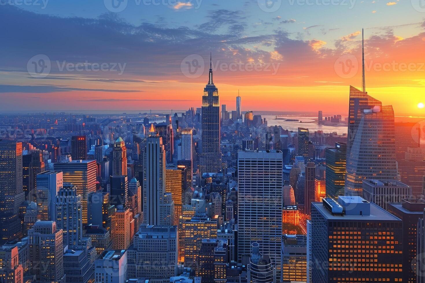 ai gegenereerd nieuw york stad horizon van de perspectief van de top van de rots observatie dek foto