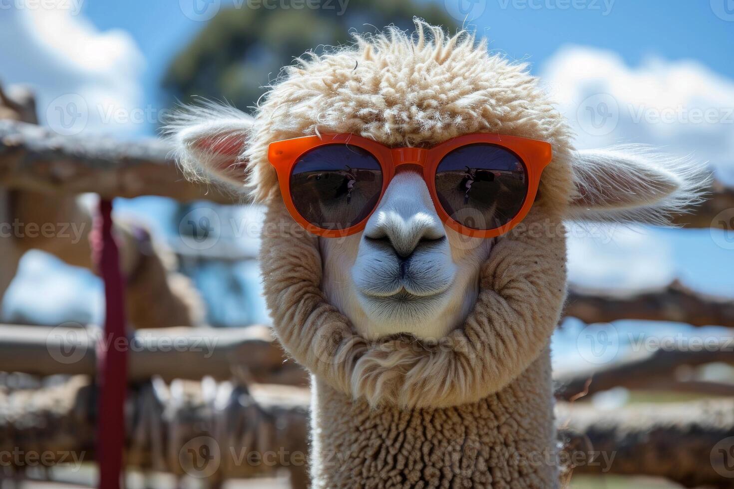 ai gegenereerd grappig schattig alpaca zonnebril. genereren ai foto