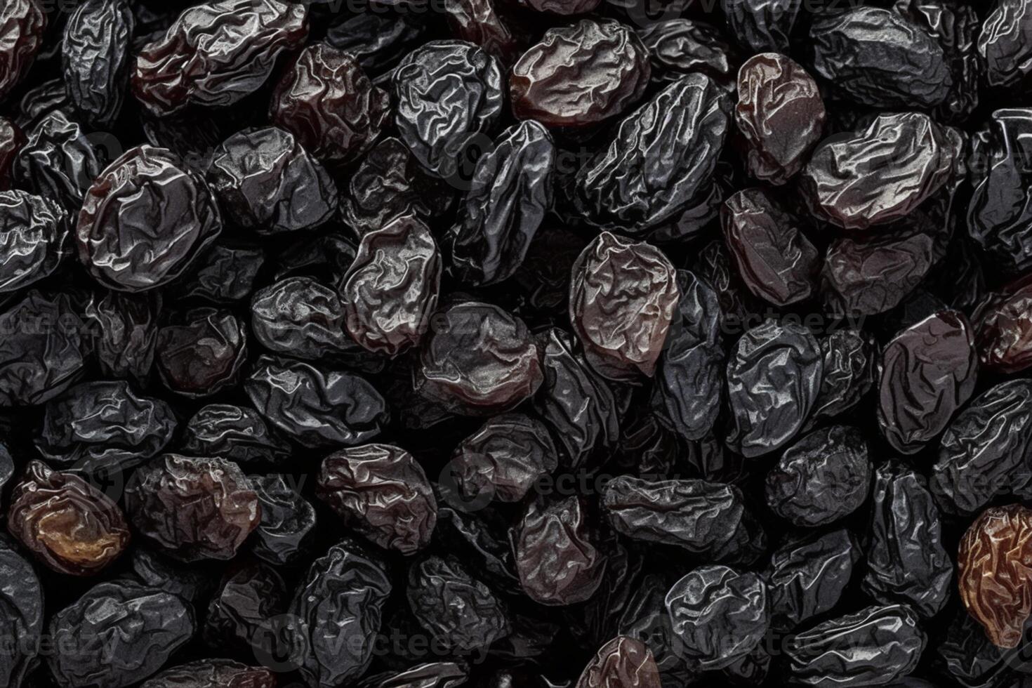 ai gegenereerd droog fruit structuur zwart rozijnen, populair en verrukkelijk droog druiven foto