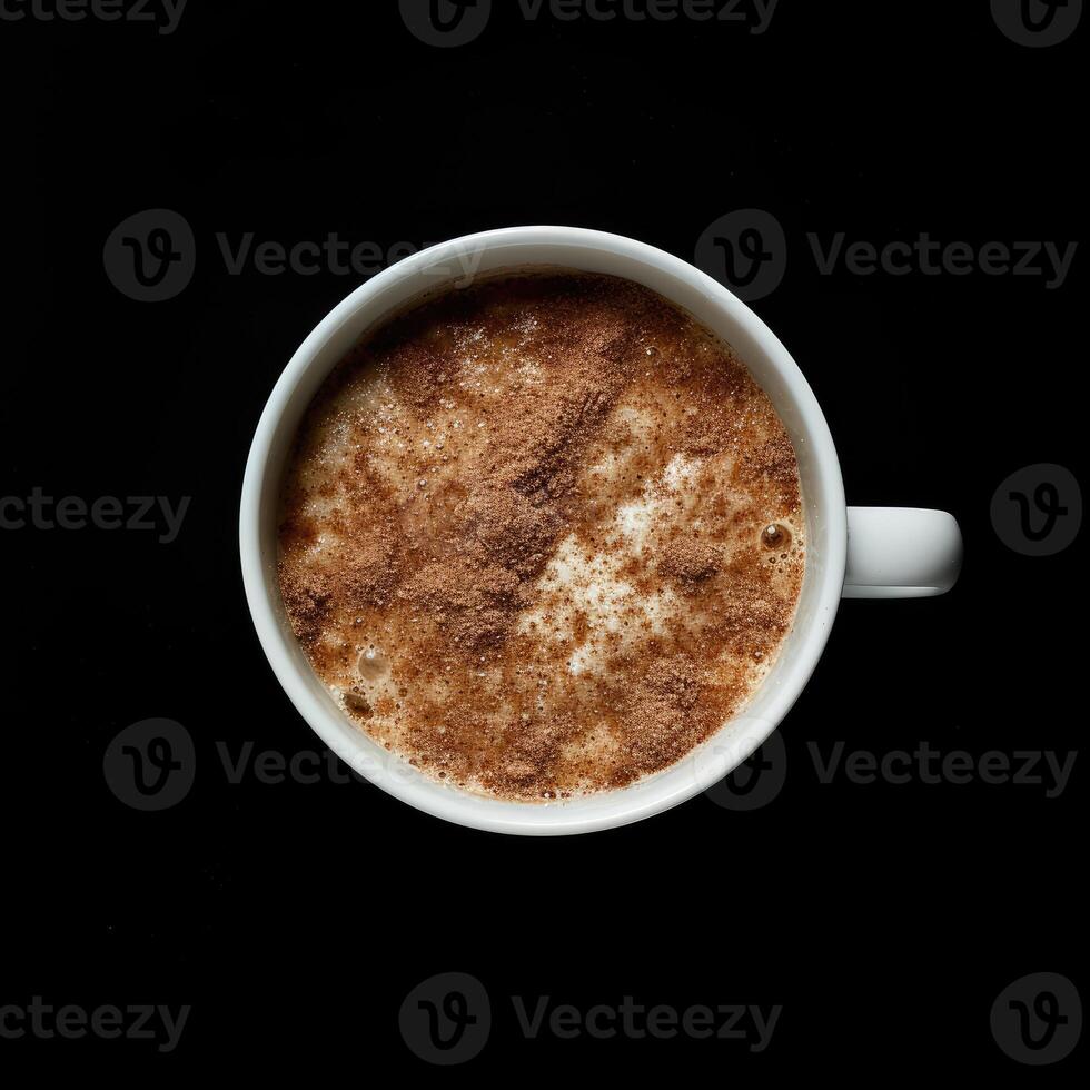 ai gegenereerd een kaneel cappuccino in een mok Aan een zwart achtergrond foto