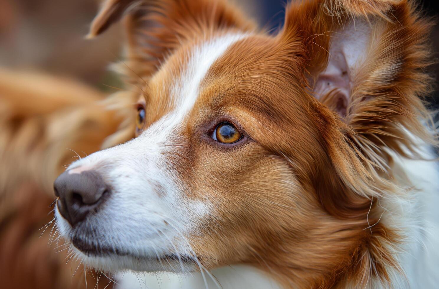 ai gegenereerd dichtbij omhoog van bruin en wit hond foto