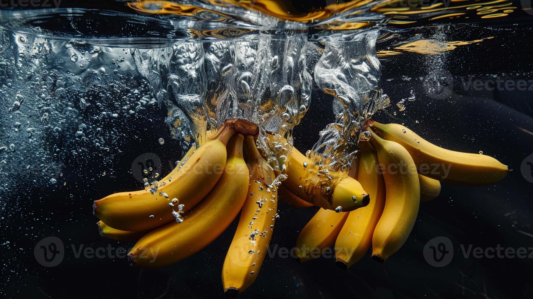 ai gegenereerd een bundel van bananen creëren een plons net zo ze raken de water foto