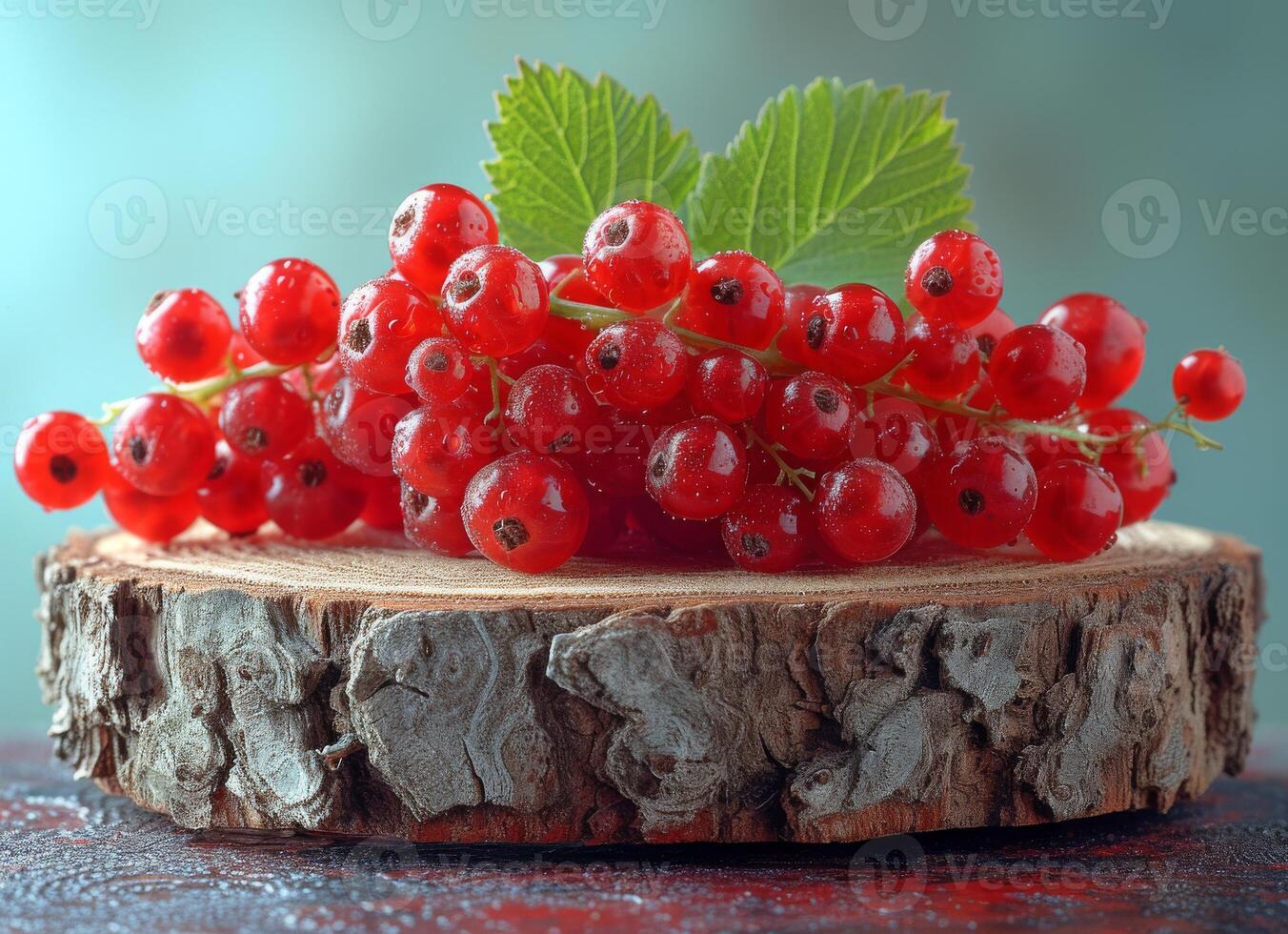 ai gegenereerd rood krenten Aan houten stomp. een sommige rood bes gelei Aan top van een plak van hout foto