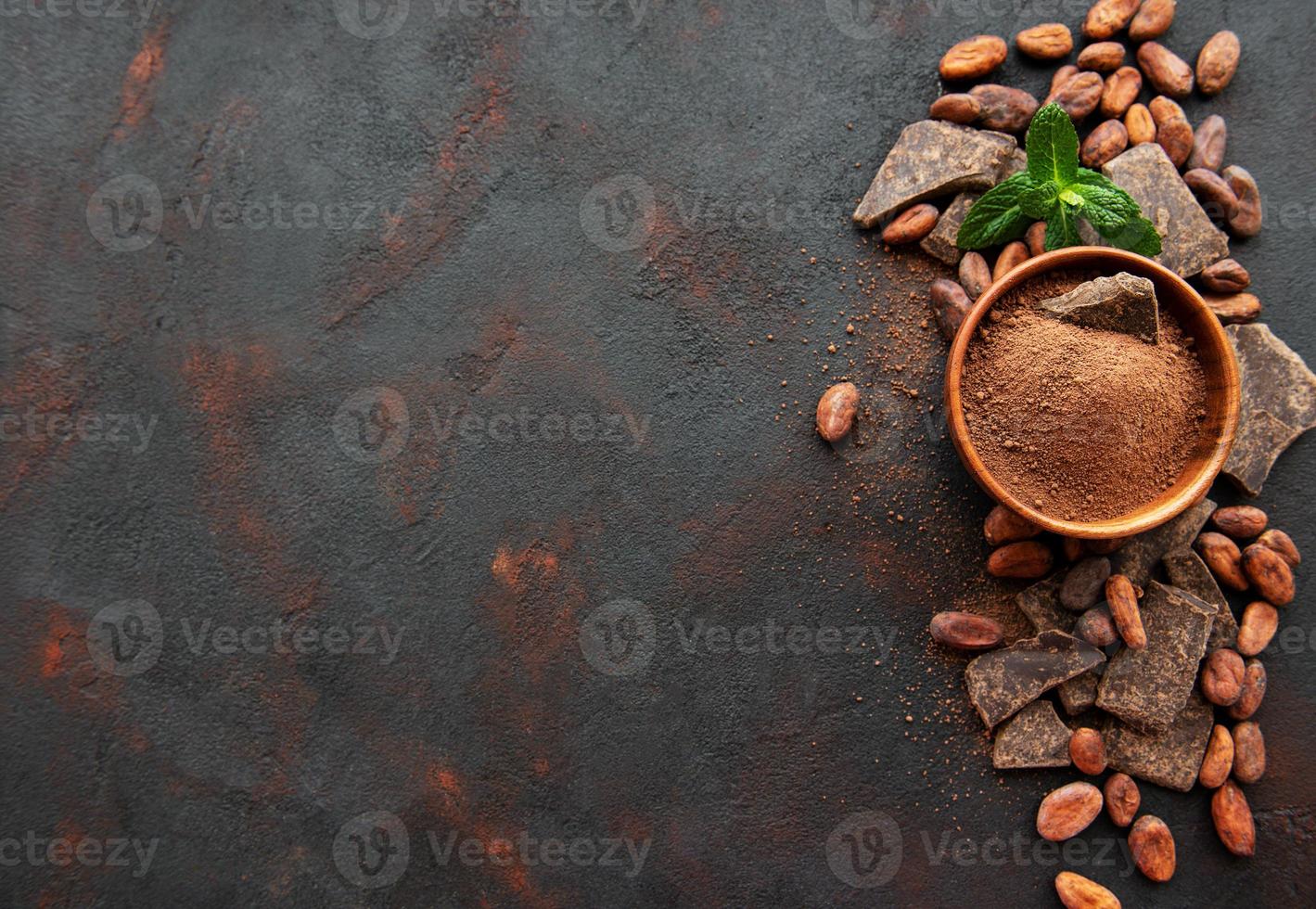 cacaopoeder en bonen foto