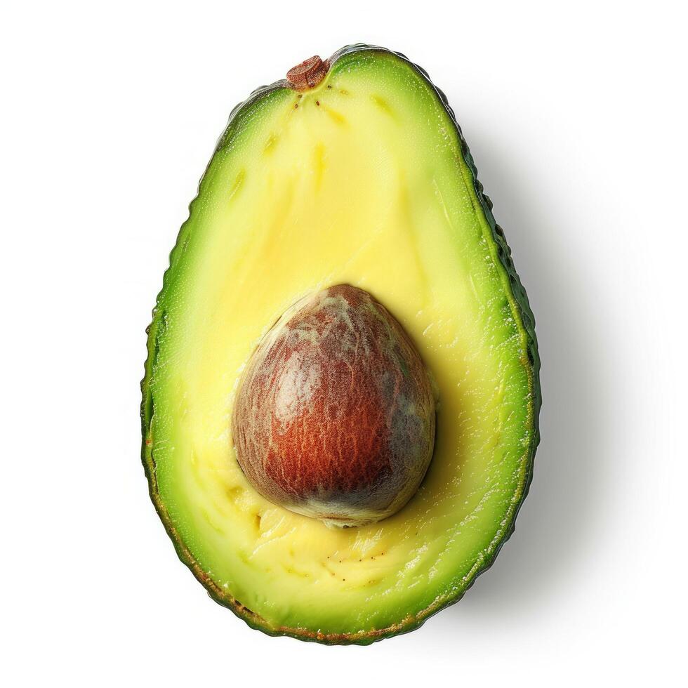 ai gegenereerd gehalveerd avocado Aan wit achtergrond foto