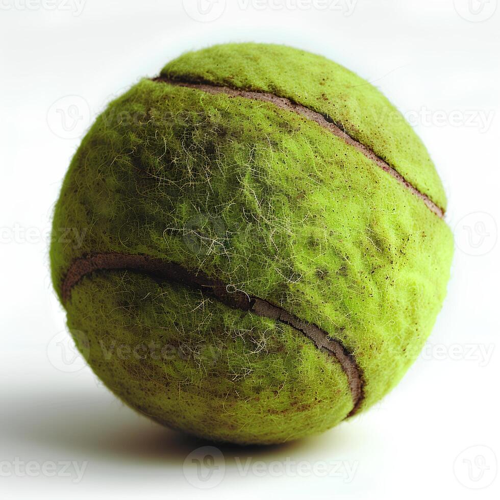 ai gegenereerd tennis bal geïsoleerd Aan wit achtergrond met schaduw. tennis bal geïsoleerd. bal voor tennis. buitenshuis werkzaamheid foto