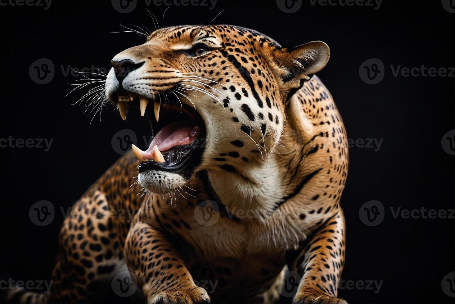 ai gegenereerd jaguar dier Aan zwart achtergrond, jaguar portret , mooi schot van een Afrikaanse luipaard, jaguar foto