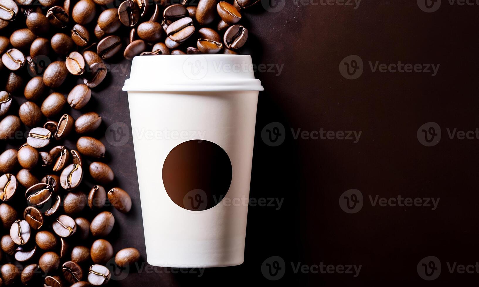 ai gegenereerd koffie kop mockup ontwerp, koffie kop mockup Aan koffie bonen, heet koffie achtergrond, blanco koffie kop testmodellen, papier koffie Tassen foto