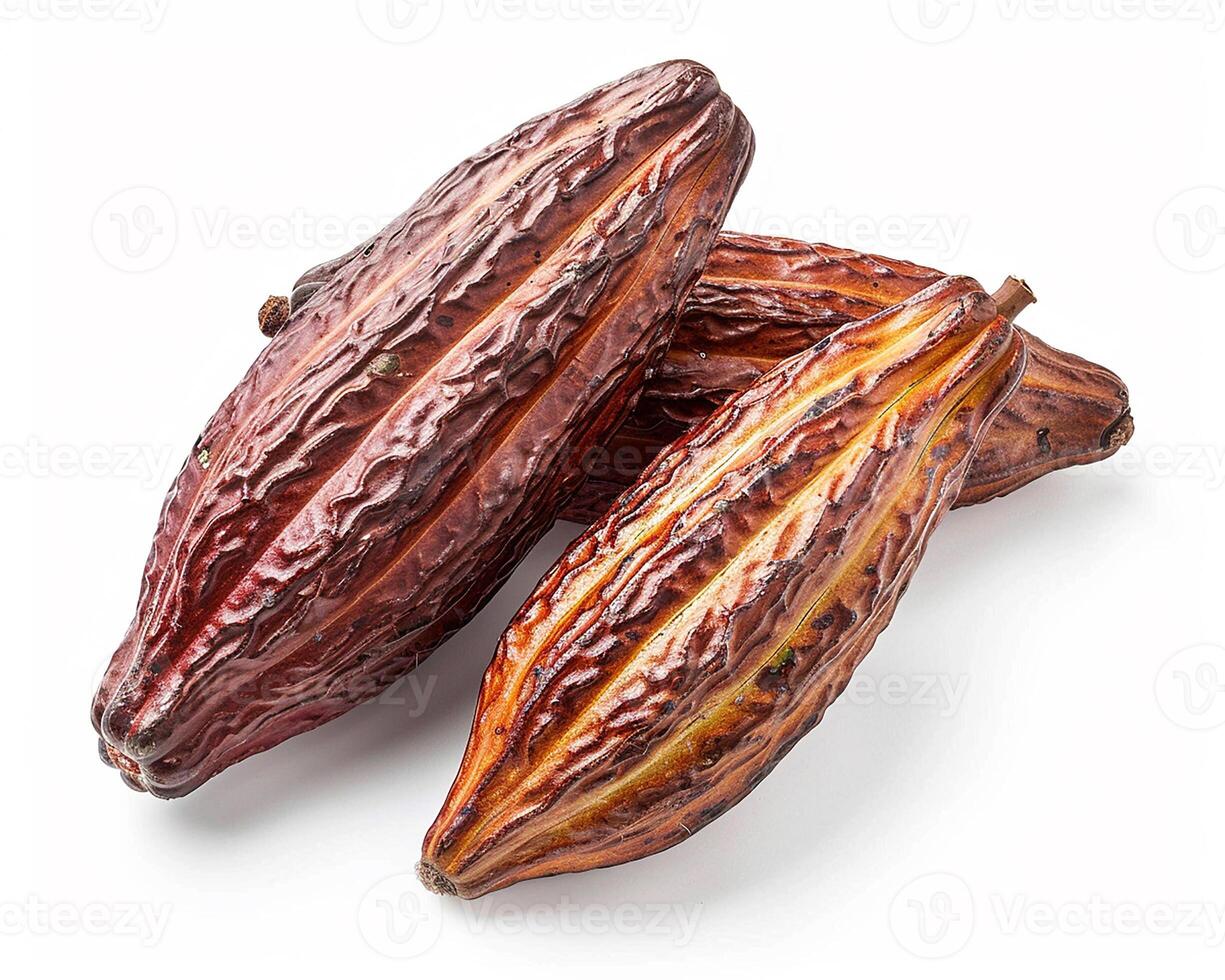 ai gegenereerd een stapel van cacao peulen geïsoleerd Aan wit achtergrond. detailopname schot. foto
