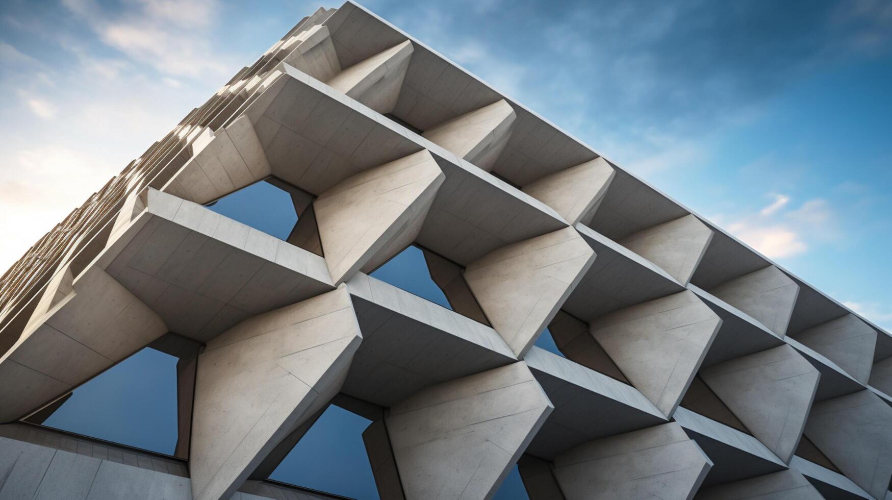 ai gegenereerd modern beton gebouw met meetkundig ontwerp achtergrond foto