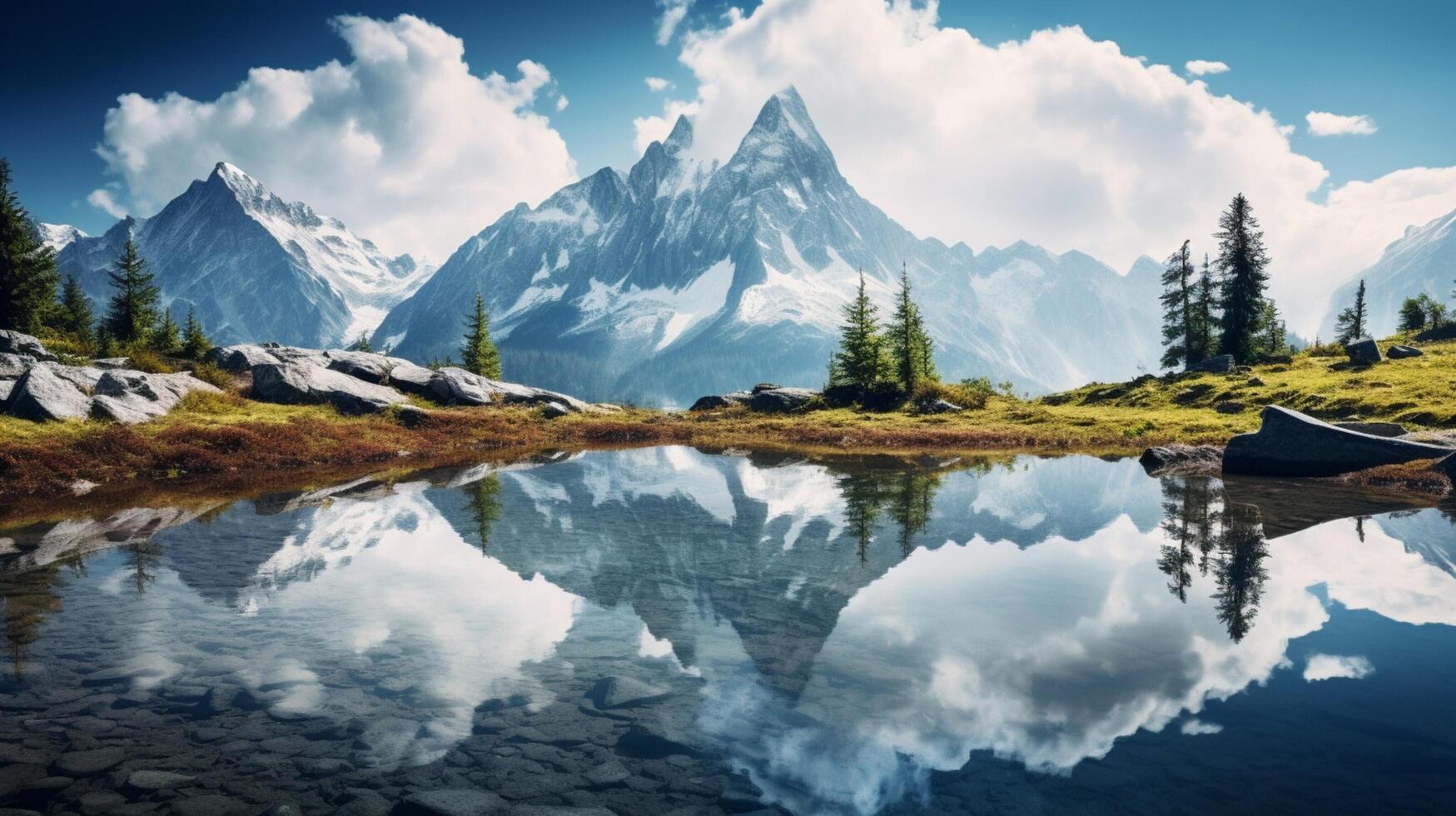 ai gegenereerd berg reflecties achtergrond foto