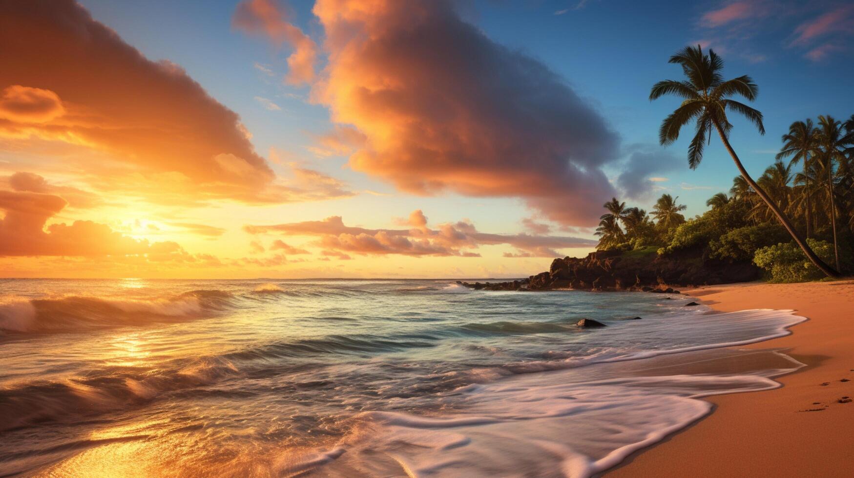 ai gegenereerd oceaan zonsopkomst paradijs achtergrond foto