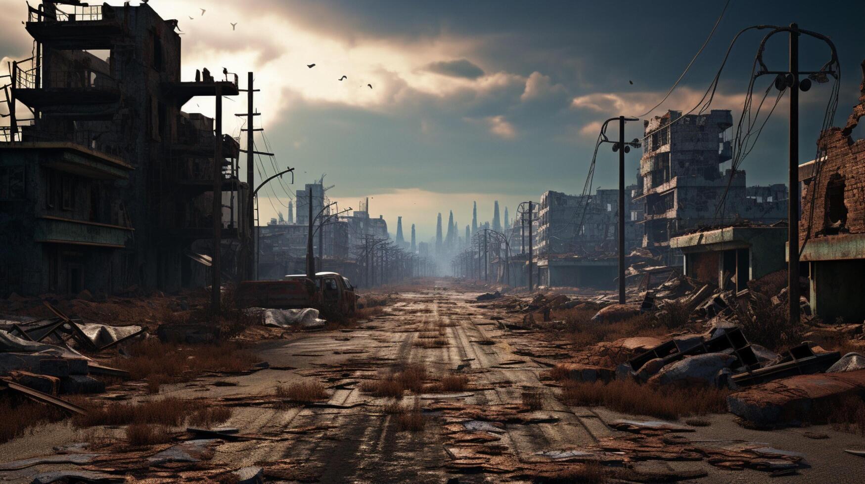 ai gegenereerd post apocalyptisch woestenijen spel achtergrond foto