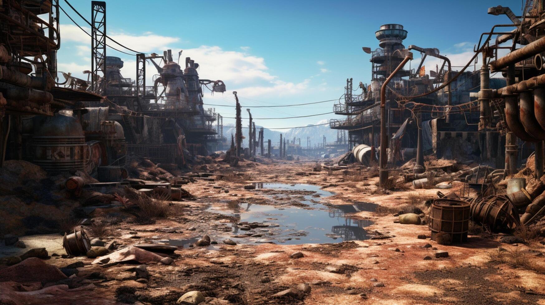 ai gegenereerd post apocalyptisch woestenijen spel achtergrond foto